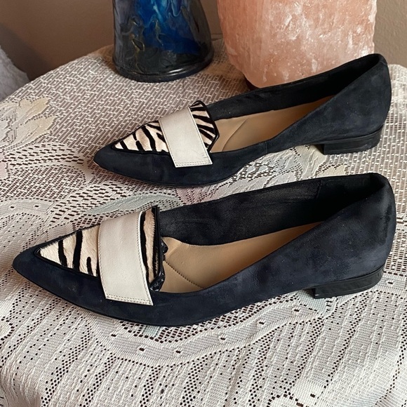 Clarks Laina Zebra Print Black Suede Loafer Flat Pointed Sample shoe size 7.5 - Picture 8 of 13